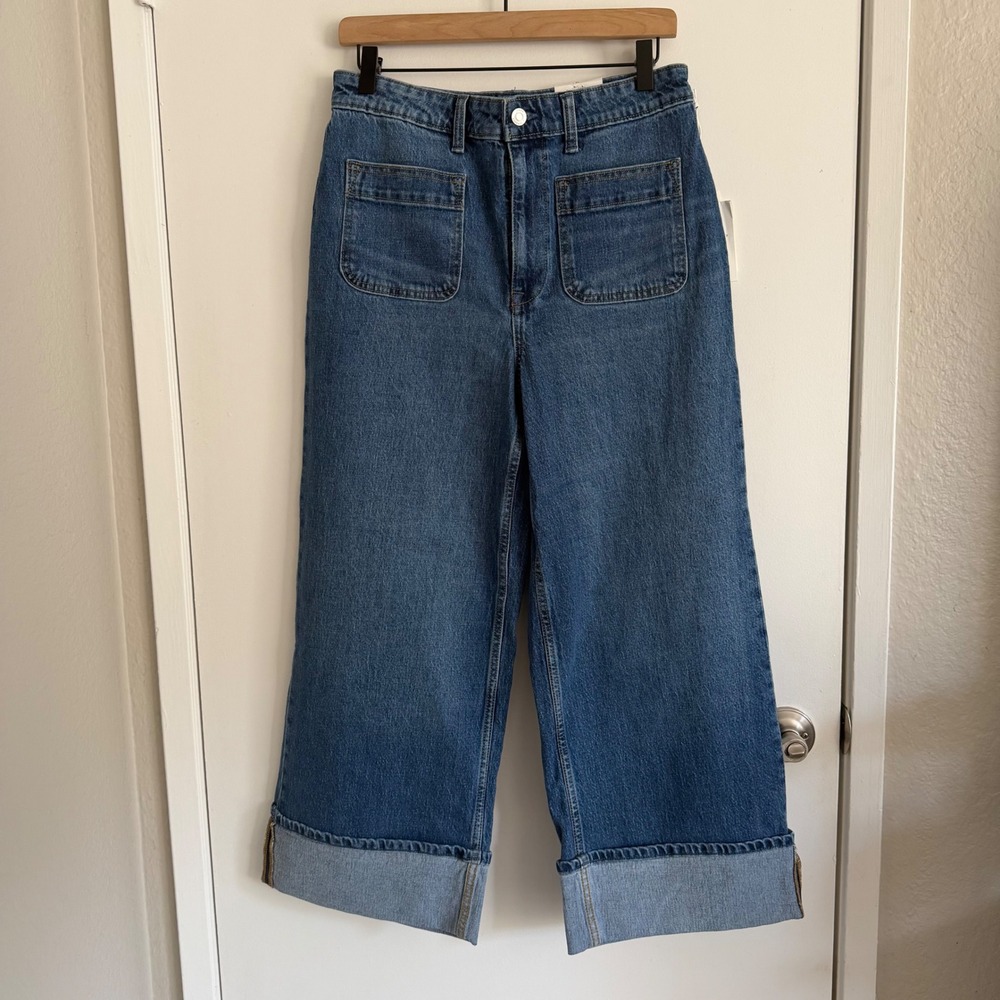 Free Assembly Womens High Rise Wide Leg Cuffed Jeans 10 Preppy Dark Academia